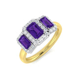 Trilogy Amethyst & Diamond Ring in Two-Tone Gold